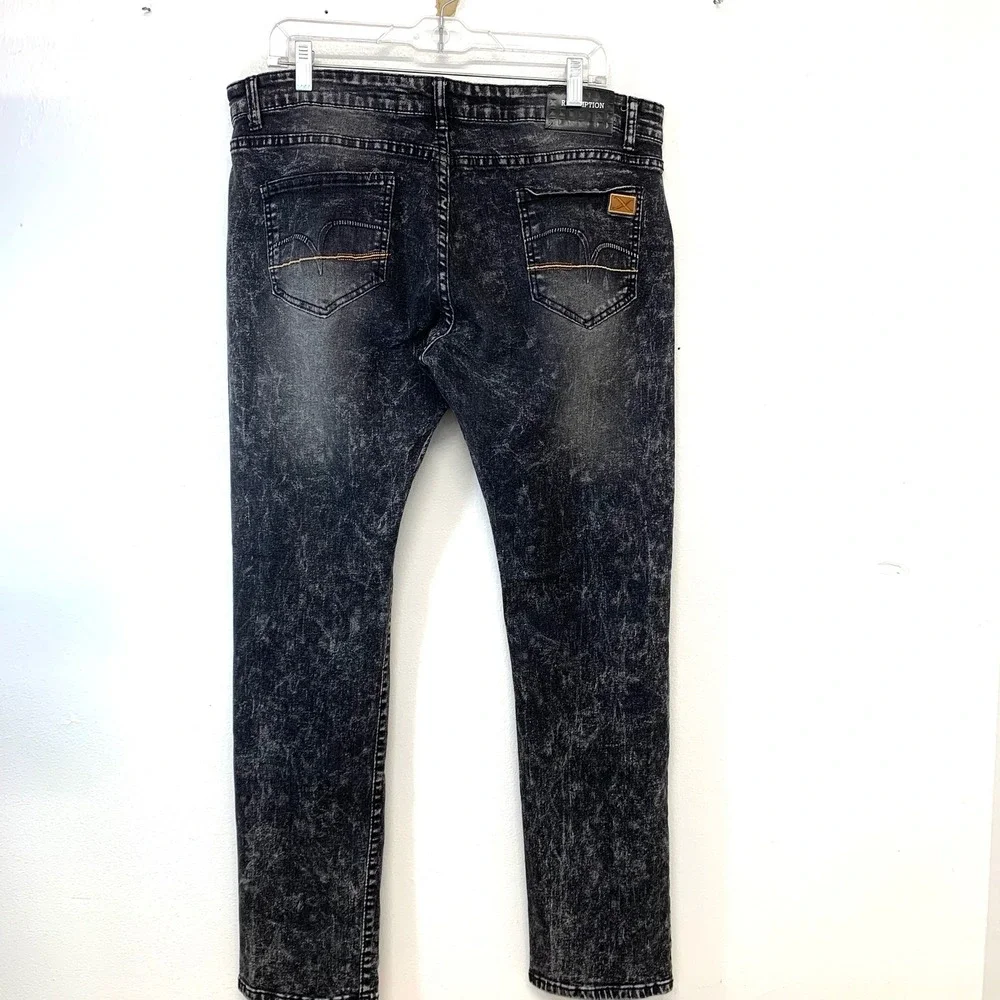 Redemption  Black Acid Wash Slim Straight Jeans Men 38/32 (fit 36x31)Grunge
